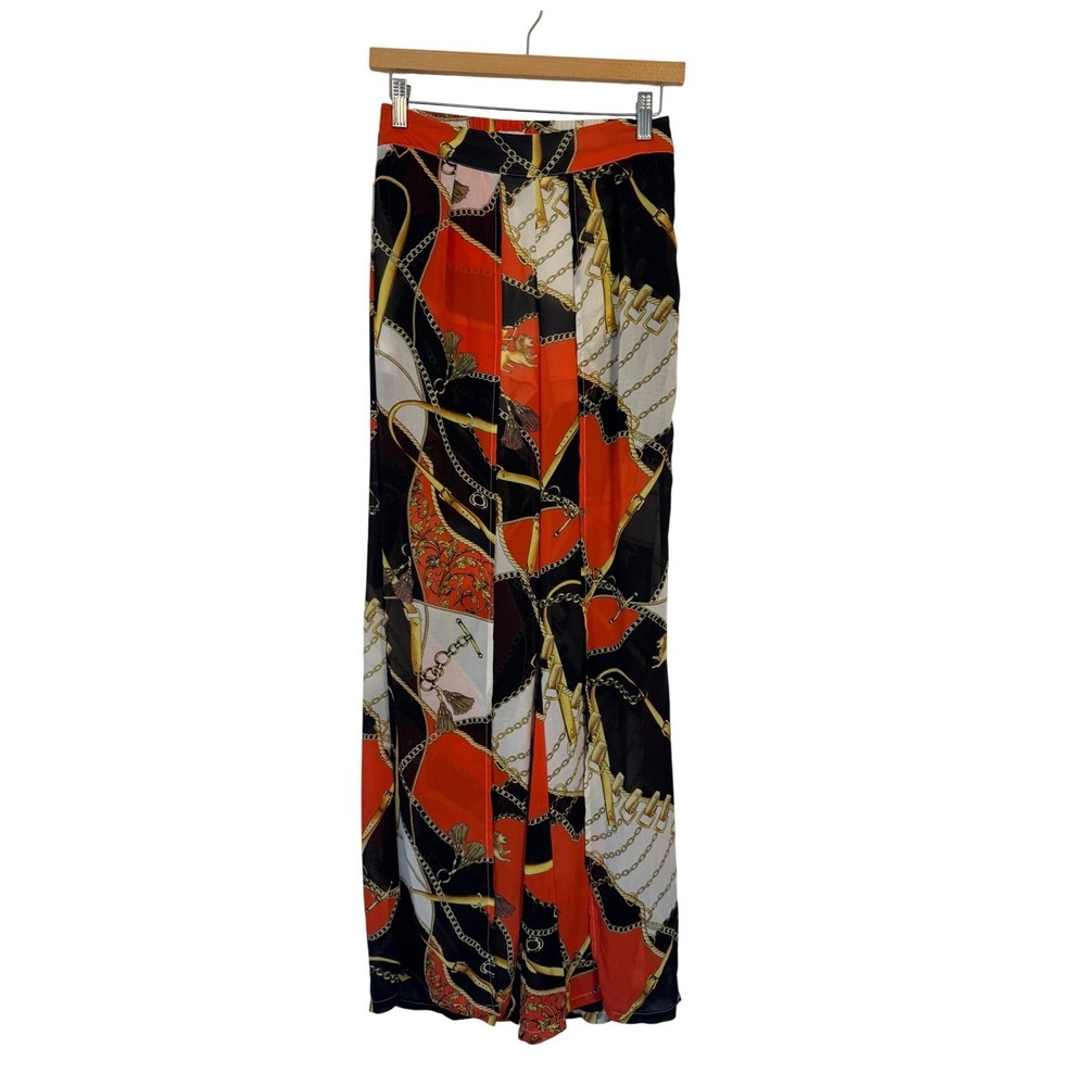 Baroque Glam Fashion Nova Womens Small‎ Sheer Overlay Pants Orange Chain Print